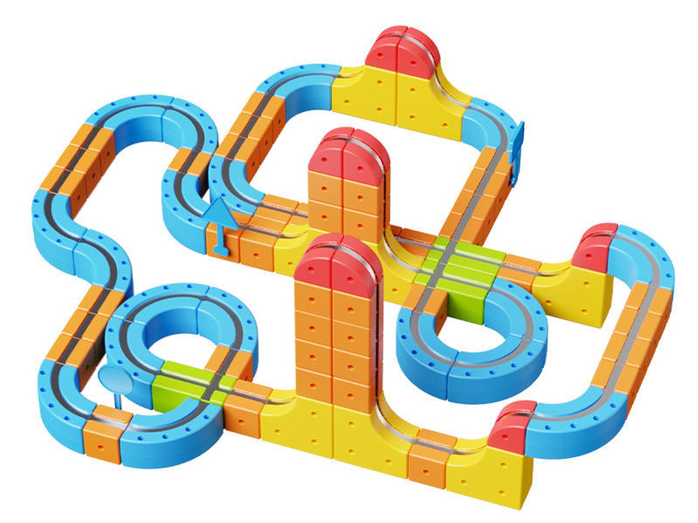 The full track built, with the train running