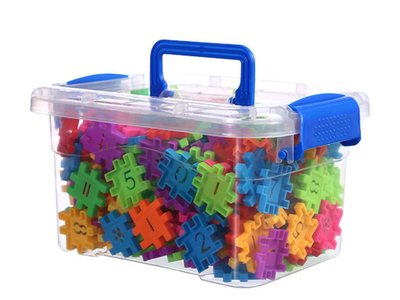 The storage box closed, with its handle and clip latches