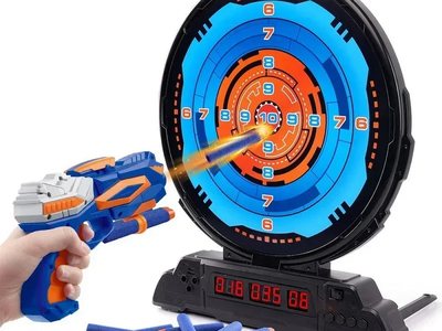 The target, the gun and the darts together